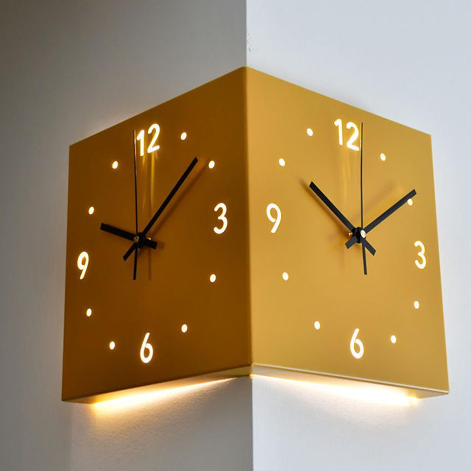 Baoblaze Double Sided Corner Wall Clock Friend Gift for Living Room Hotel Dining Room Yellow