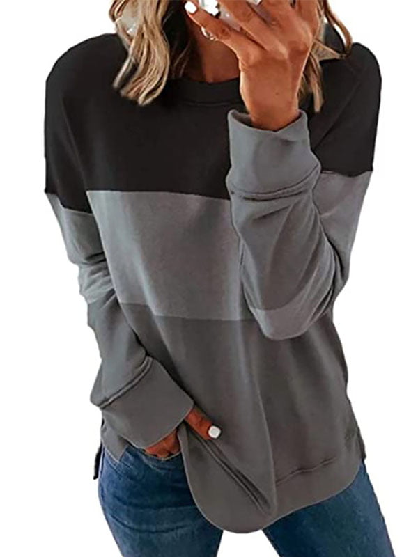 Long Sleeve Sweatshirts for Women Trendy Color Block Crewneck Pullover Tops Casual Loose Fit Comfy Sweater Blouses 