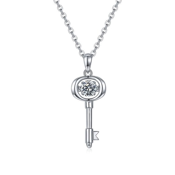 100pcs Key Necklace for Women 925 Sterling Silver Dancing Moissanite Pendant 18K White Gold Plated Lab Created Diamond Necklace Christmas Valentine's Day Gifts