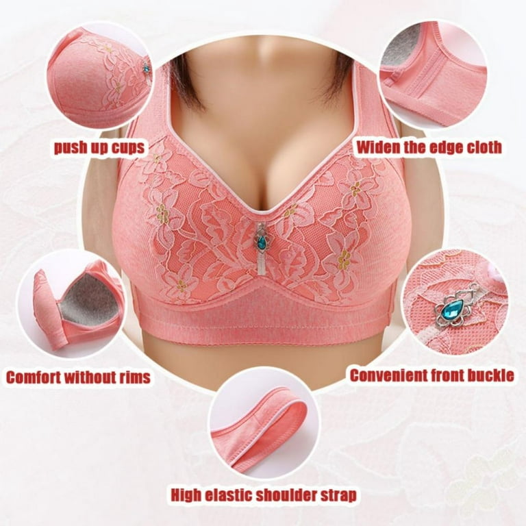 Women's Front Close Bra Sleep Bras Plus Size Wirefree Full-Coverage Bra  Soft Push Up Cotton Bras for Middle Aged Women (Color : Light red, Size 