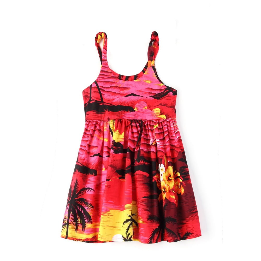 Girl Elastic Strap Hawaiian Luau Dress in Sunset Red - Walmart.com