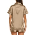 thumbnail image 4 of Sewkxo Womens Silk Satin Pajama Sets Soft Short Sleeve Button Down Sleepwear Top and Shorts 2 Piece Pjs Lounge Set,Khaki M, 4 of 4
