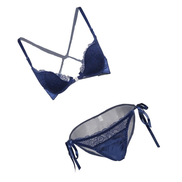 Conjunto de Ropa Interior de Bragas de Sujetador con Aros Y Sujetador Push Up Floral de Encaje para Mujer Azul Baoblaze Conjunto de sujetador