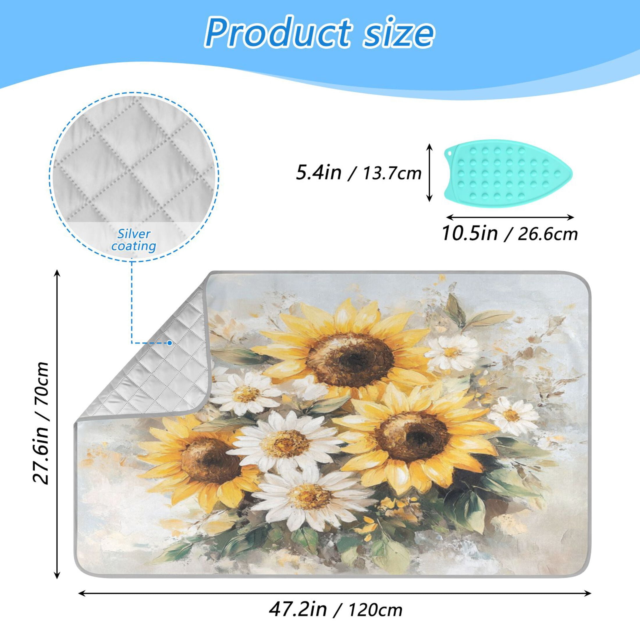 Wobogo Sunflowers and Daisies Ironing Mat Blanket Quilted Washer Dryer Heat Resistant Pad Foldable for Easy Storage