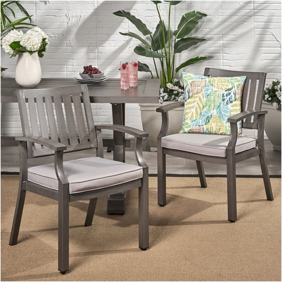 JERFIT 2-Pack Outdoor Dining Chairs with Cushions, Modern Patio Furniture, Water-Resistant Gray Fabric, Lightweight Aluminum Frame for Garden, Deck, Poolside