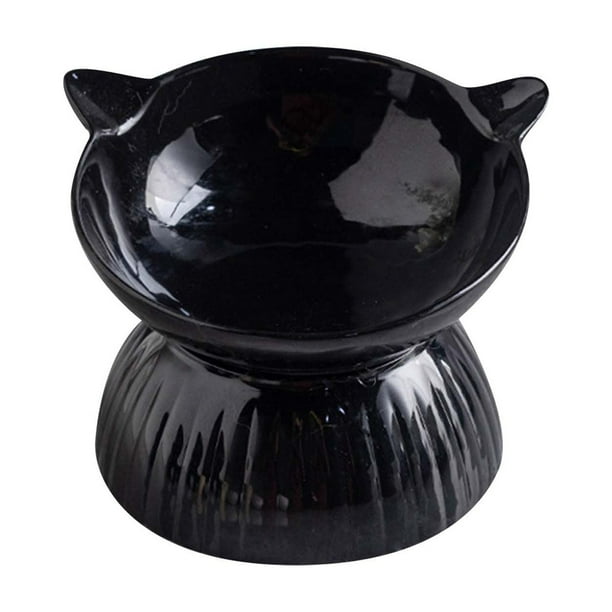 Comedero elevado para gatos, ajustable, blanco y negro, desmontable, inclinado, antivómito, comedero elevado para mascotas, con punta, de cerámica, para gatos y perros pequeños