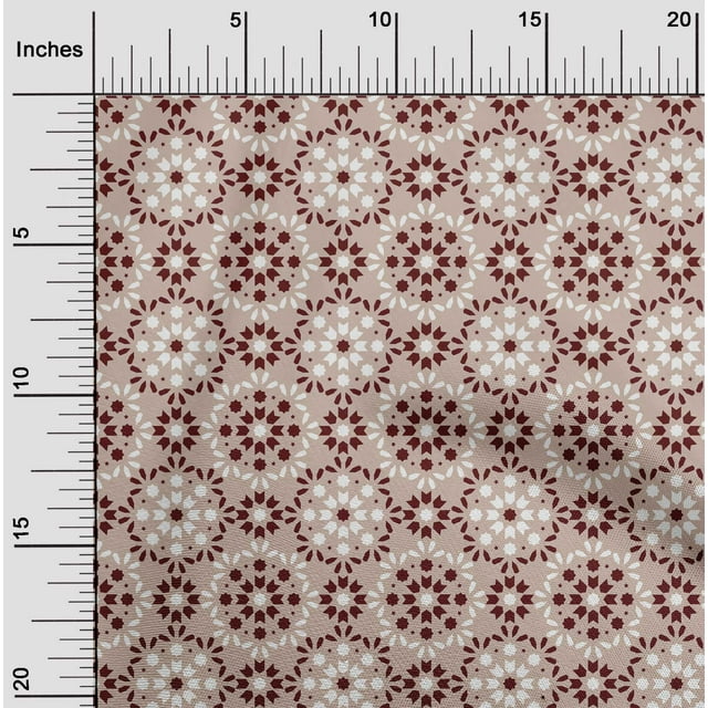 oneOone Silk Tabby Beige Fabric Floral & Tiles Moroccan Craft Projects Decor Fabric Printed By The Meter 42 Inch Wide