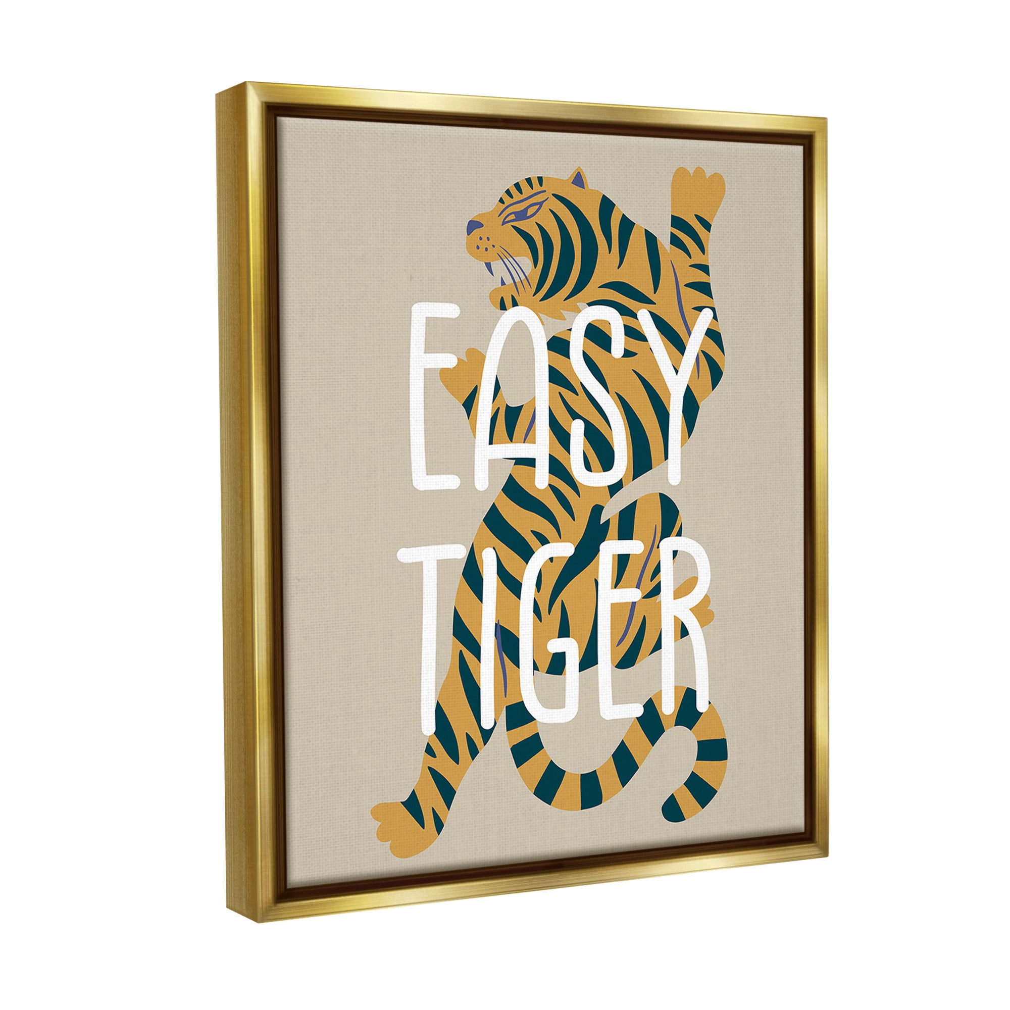 Stupell Industries Neutral Easy Tiger Animals & Insects Painting Gold Floater Framed Canvas Art Print Wall Art, 17 x 21