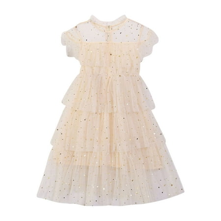 

ZHAGHMIN Big Girls Dresses Size 14-16 Toddler Girls Fly Sleeve Star Moon Paillette Princess Dress Dance Party Ruffles Dresses Clothes Flower Girls Sequin Lace Tulle Clothes Dress Baby Set Girls Shor
