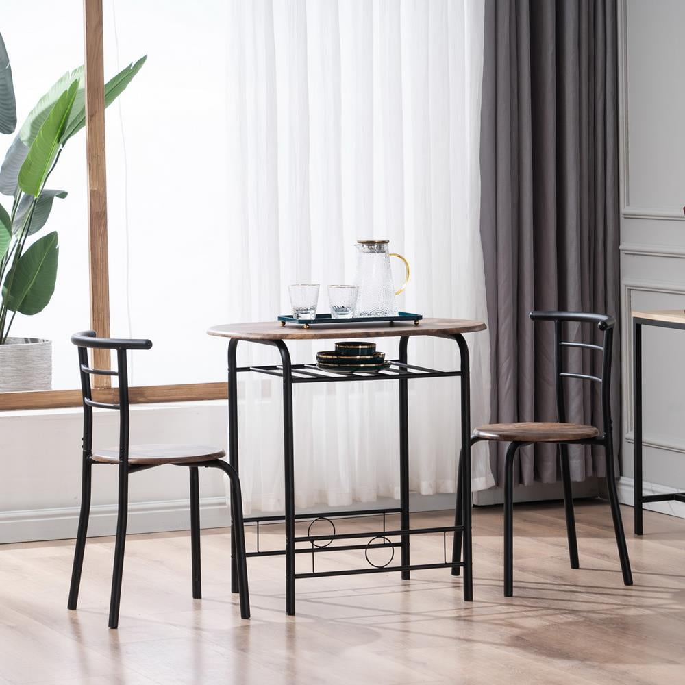 Ktaxon 3 Piece Dining Set, Compact 2 Chairs and Table Set with Oval Tabletop Small Kitchen Dining Set for 2, Perfect for Apartment & Small Spaces, Fire Wood & Black