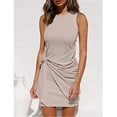 thumbnail image 2 of Women's Sleeveless Crew Neck Tank Dress Tie Waist Ruched Bodycon Mini Dress, 2 of 5