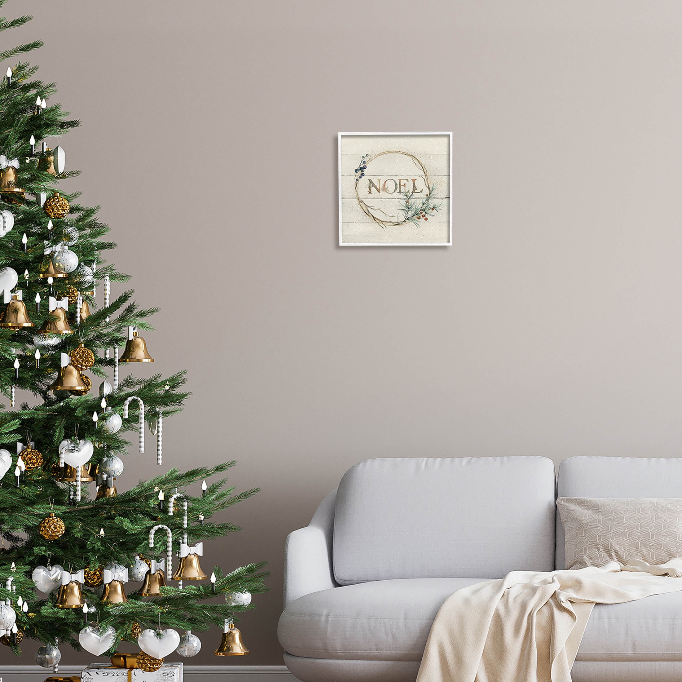 Stupell Industries Noel Holiday Botanical Wreath Graphic Art White Framed Art Print Wall Art, Design by Carol Robinson