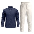 thumbnail image 6 of RUTAYY Men's Outfits Long Sleeve Solid Color Shirts and Pants with Button Pockets Casual Breathable Lightweight Resort Yoga Relaxed Holiday Clothing Sets, 6 of 6