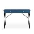 thumbnail image 3 of Study Desk with 2 Drawers for Kids, Home Office Computer Desk with X-Shaped Steel Legs and MDF Table Top for Living Room Bedroom, Easy Assembly, Space Saving Table, Blue, 3 of 7