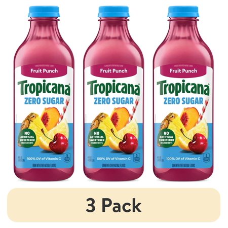 (3 pack) Tropicana Zero Sugar Fruit Punch Juice Drink, 46 fl oz Bottle