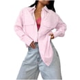 thumbnail image 1 of Chemise à Manches Longues Rayée pour Femmes, Motif à Rayures Verticales, Coupe Ample, Poches à Double Patch, Col à Revers, Haut Décontracté Printemps Été, 1 of 6