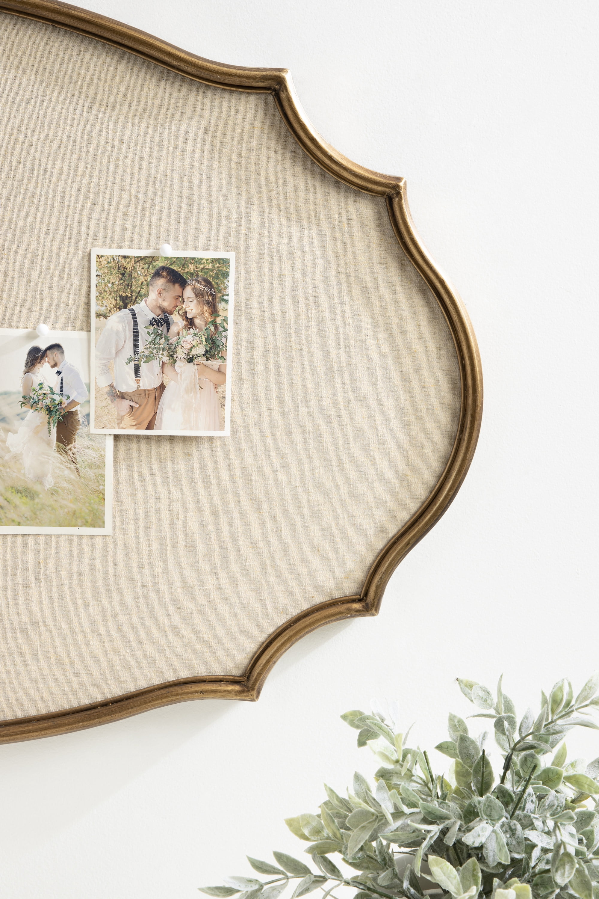 Kate and Laurel Leanna Decorative Scalloped Metal Pinboard, 24 x 36, Gold, Framed Rounded Oval Vintage Bulletin Board for Unique Display, Organization, and Decor