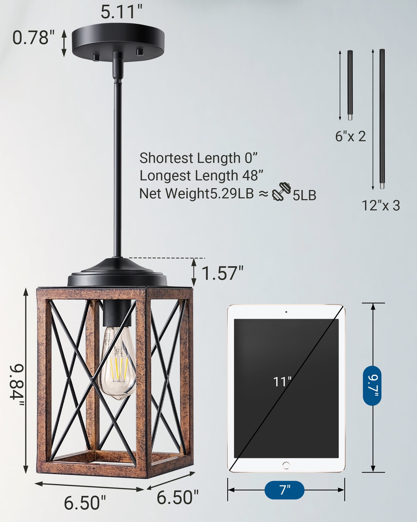 DEWENWILS 2 Pack Farmhouse Pendant Lighting for Kitchen Island, Wood and Metal Hanging Light Fixture for Dining Room, Adjustable Height