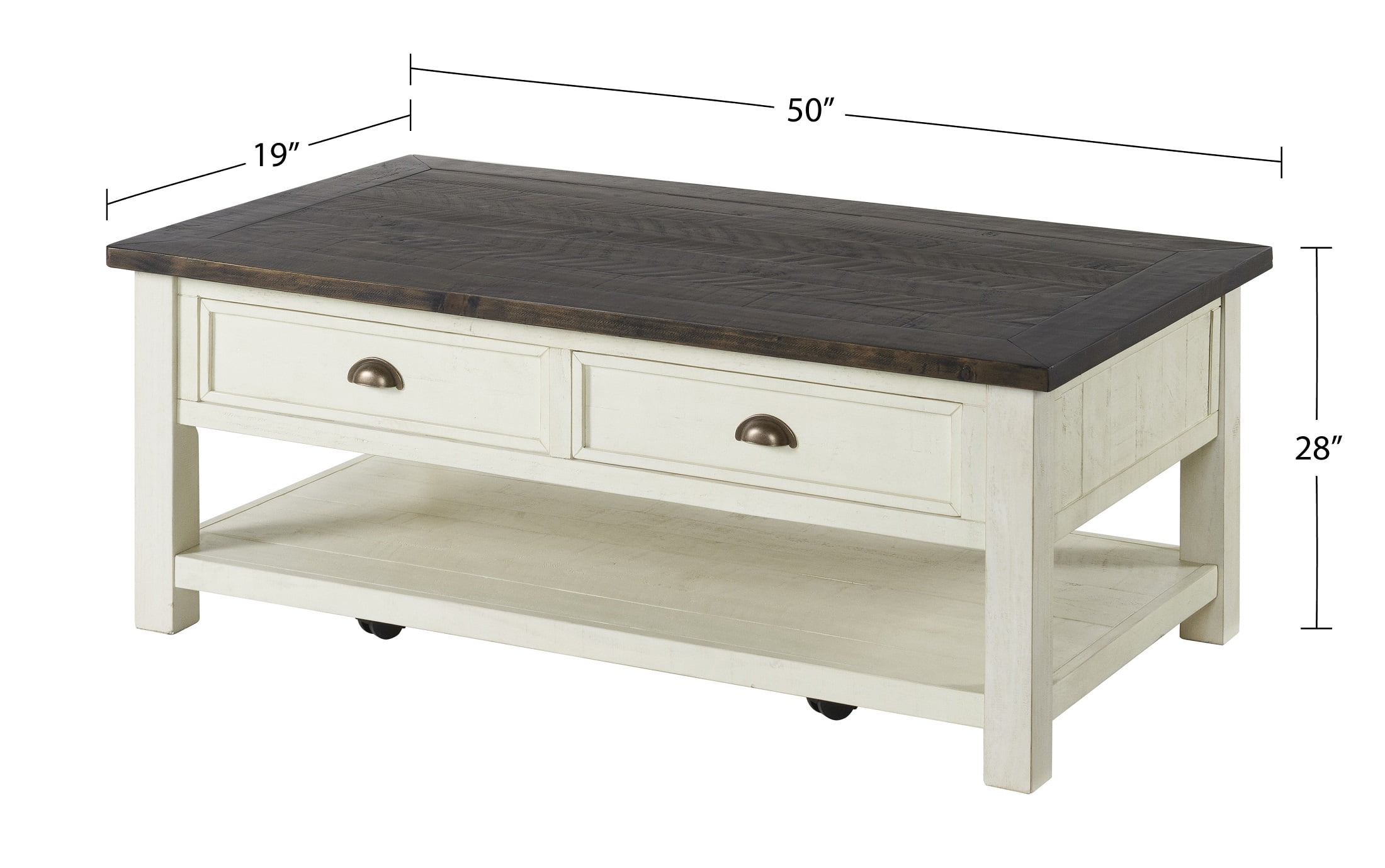 Martin Svensson Home Monterey 50" Coffee Table, Cream White and Brown