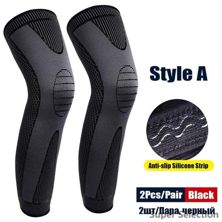 Full Leg Compression Sleeves Knee To Thigh Support For Men & Women Anti-Slip Sport & Recovery Sleeves For Running Basketball Workout Muscle Support Style A-Black-2Pcs XXL