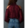 thumbnail image 2 of Women's Autumn Clothing, 1pc Cold Shoulder Printed Vintage Floral Chiffon Blouse, Semi-Sheer Long Sleeve Top Suitable For Summer And Autumn Wear,, 2 of 5