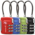 thumbnail image 1 of Fosmon TSA Accepted Cable Luggage Locks, (4 Pack) Re-settable Easy to Read 3 Digit Combination with Alloy Body and Release Button for Travel Bag, Suit Case & Luggage - Black, Green, Red and Blue, 1 of 8