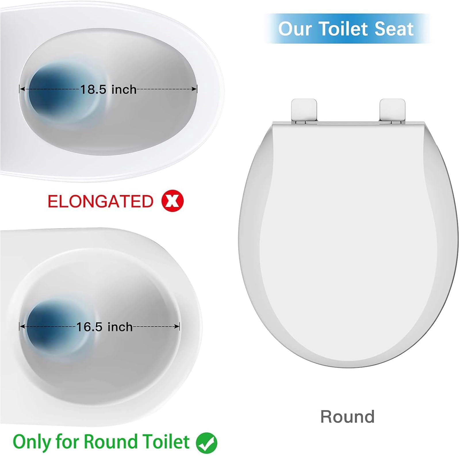 16" Round Toilet Seat with Child & Adult,No-Wobble Design, Easy Clean White Bathroom Replacement, Fits Standard American Toilets, Ideal for Seniors, Apartments & Rental Homes