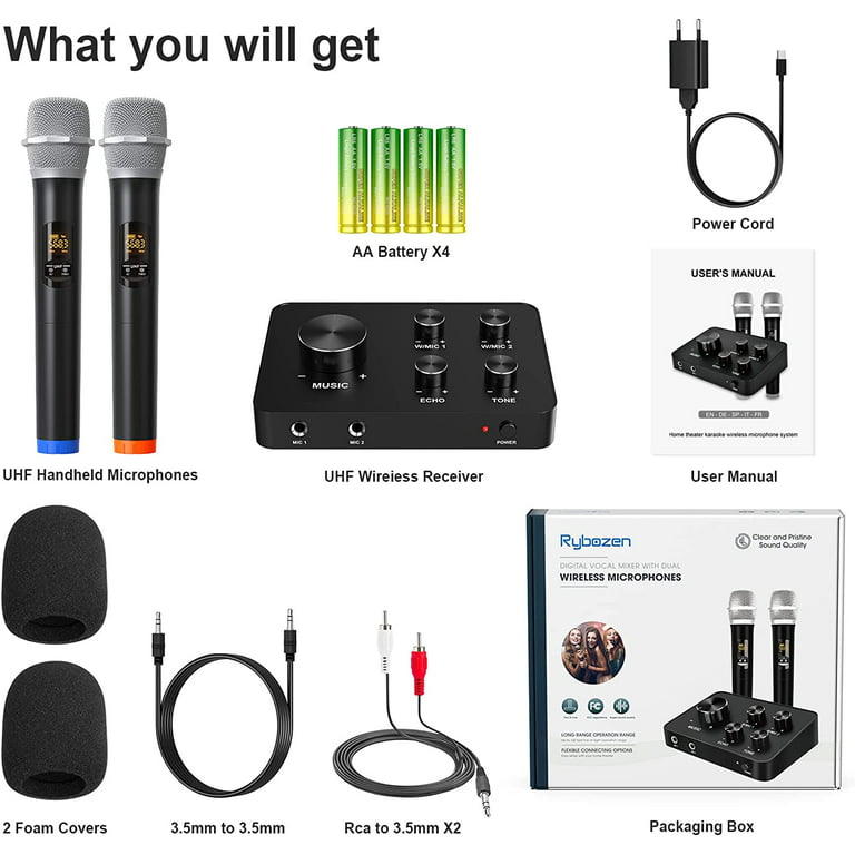 Home Karaoke Mixer Kit 2 Mic with Echo Tone & Volume Control for Two  Microphones