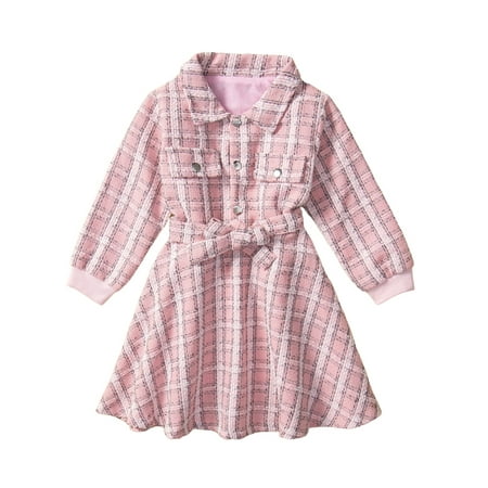 

elfinBE Child Girl Long Sleeve Buttons Elegant A-line Knee Length Dress 12-24M 2-5T