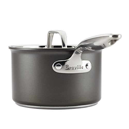 Breville Thermal Pro Hard Anodized Nonstick Sauce Pan/Saucepan with Lid, 2 Quart, Gray