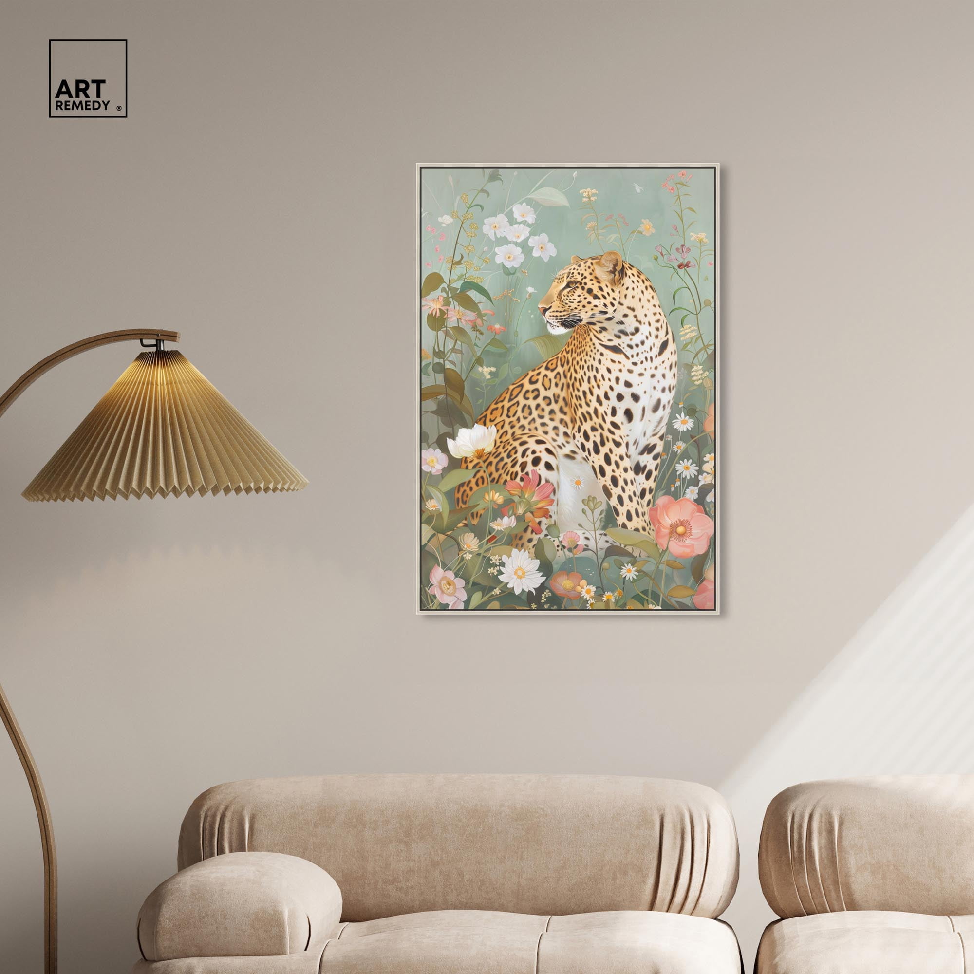 Leopard Spring Canvas Vintage Animal Art by Art Remedy, Silver Frame, 24" x 36"