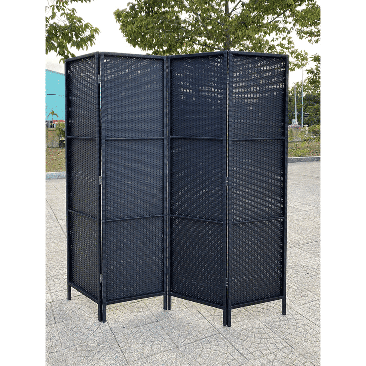 4 Panels Patio Outdoor Privacy Screen Room Divider Partition Grey Resin Wicker Weather Resistant 