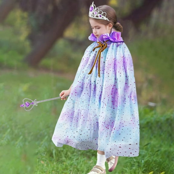 SJLDQY Toddler Child Girl Outfits Party with Star Wand Glitter Headband Jewelry Cape for Birthday Dress Up Cloak Clothing Set -