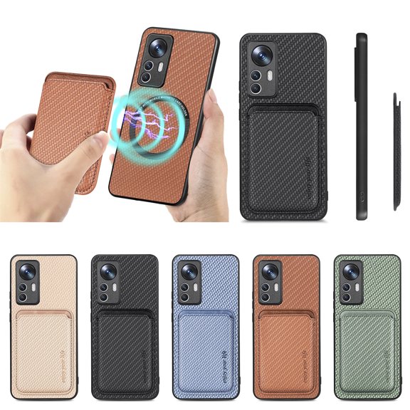 For Xiaomi 12T Pro Phone Case，Luxury Magnetic Carbon Fiber Shockproof Case，Leather Card Slot Case