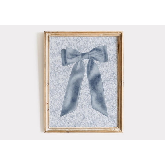 Pretty Blue Bow Print, Blue Bow Wall Art, Vintage Wall Art For Nursery/Bedroom, Or Home Decor #2300, 8x12 UNFRAMED