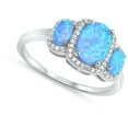 thumbnail image 4 of CHOOSE YOUR COLOR Clear CZ Oval Blue Simulated Opal Halo Ring .925 Sterling Silver Band White Female Size 7, 4 of 4