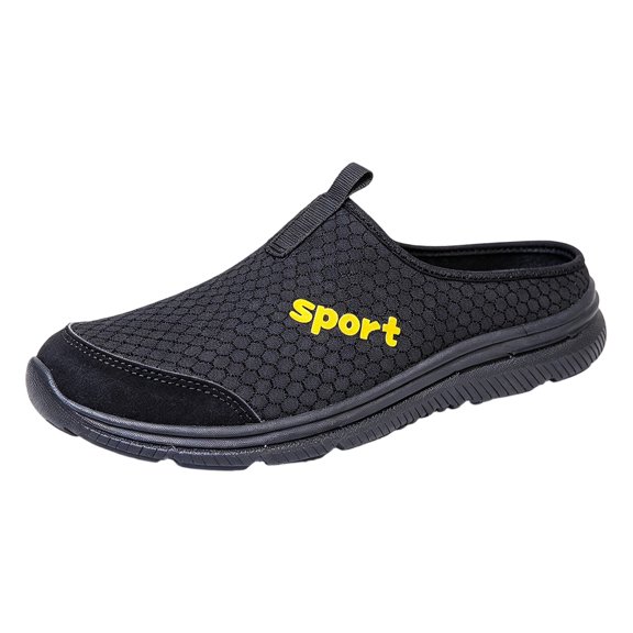 Men's Backless Slip On Sneakers Walking Shoes Lightweight Close Toes Sandals with Arch Support Breathable Canvas Clogs Black Size 9