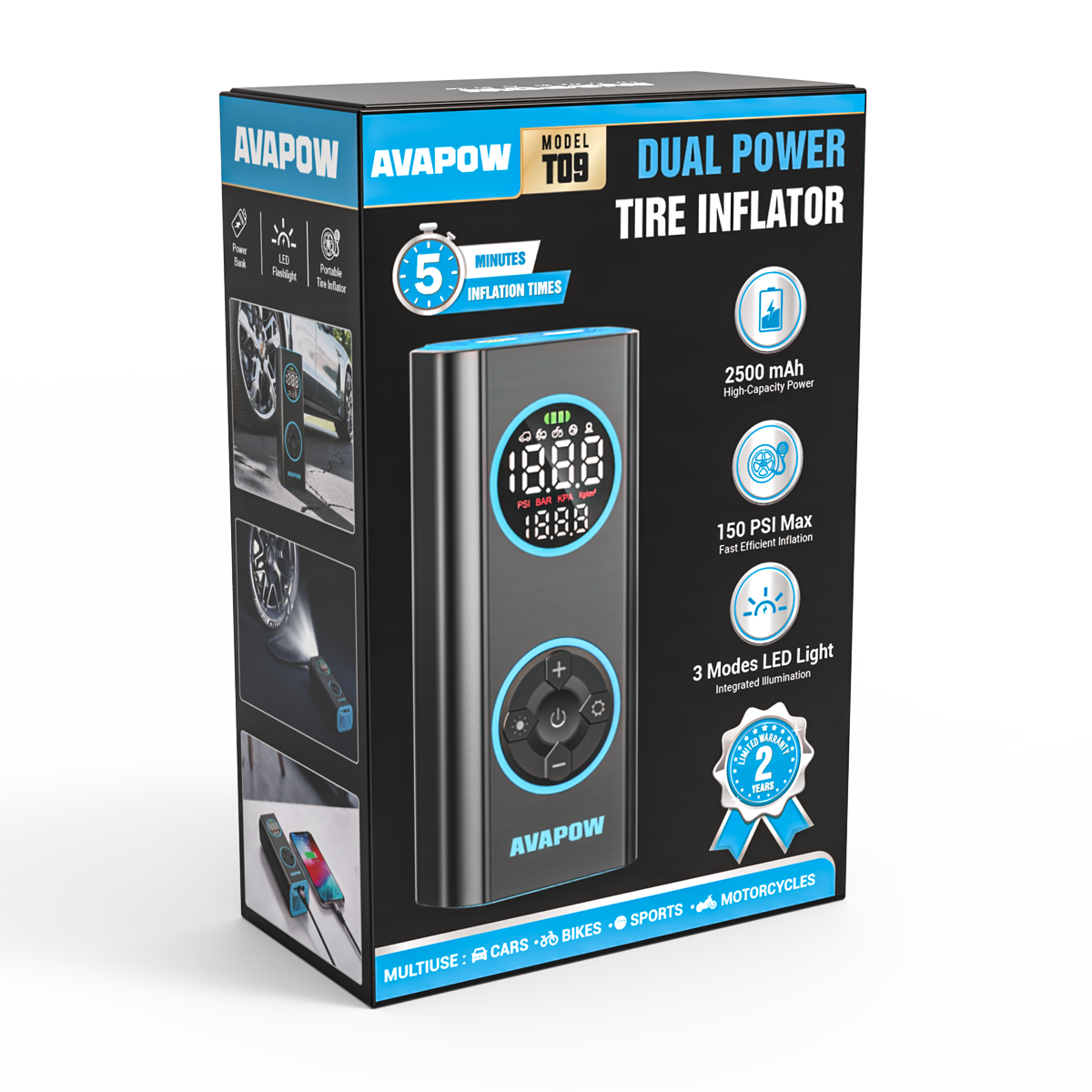 AVAPOW T09 Cordless Tire Inflator with Digital Gauge photo 8