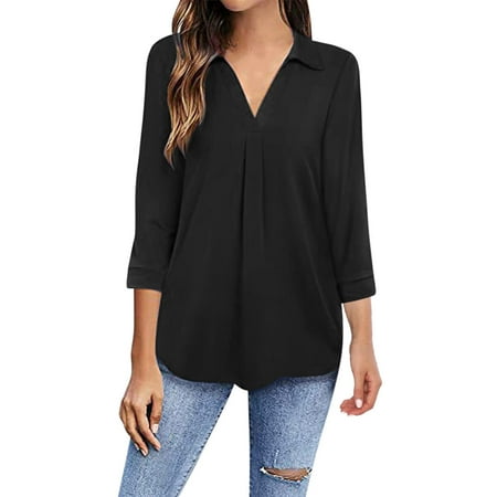 

ZIZOCWA Summer Tshirt Tops For Women Ladies Workout Women V Neck Blouse 3/4 Sleeves Top Shirt Casual Tunic Blouse Work Shirt Casual Soft Elegant Top Blouse Under Scrub