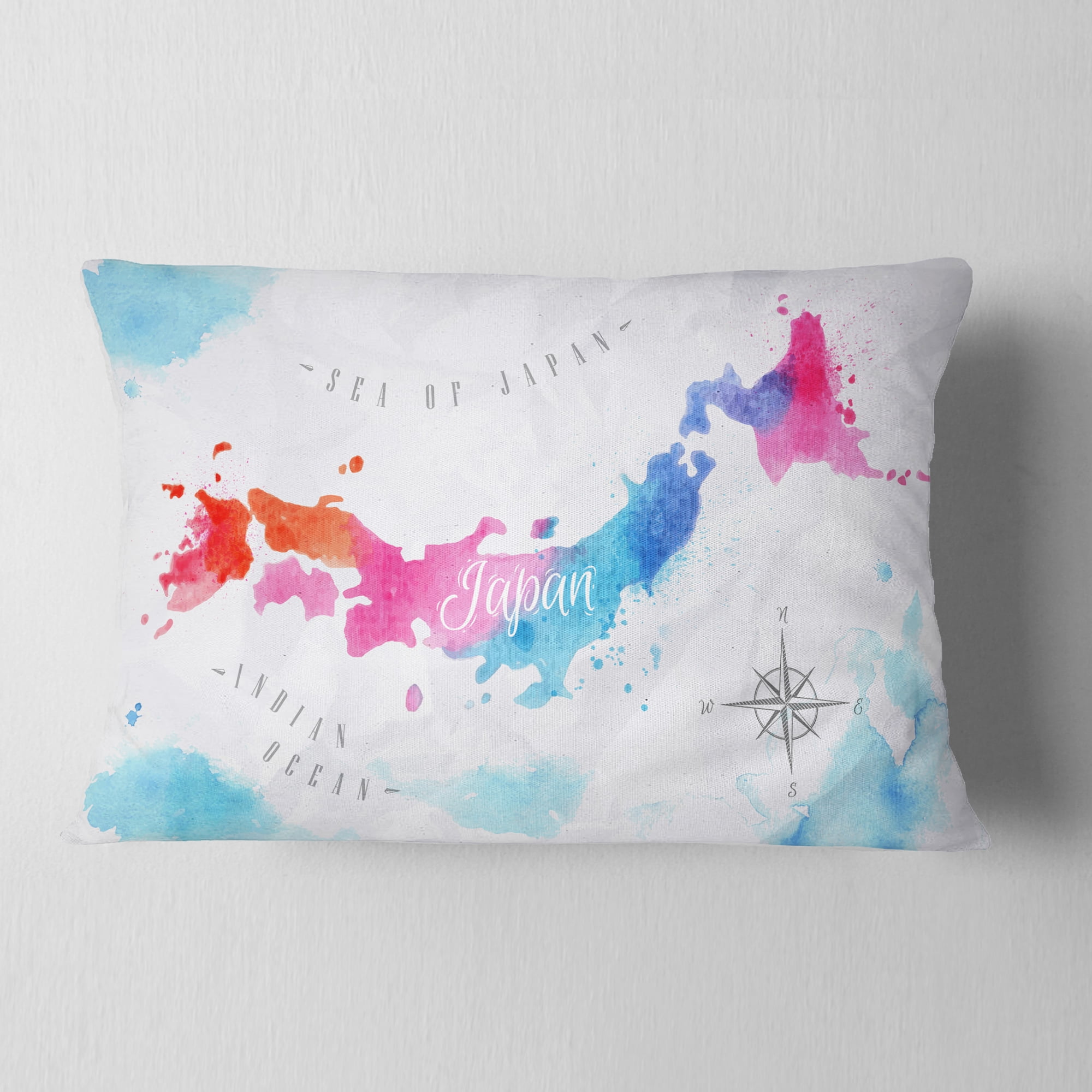 Designart Japan Map Watercolor - Abstract Throw Pillow - 12x20