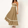 thumbnail image 5 of Honeeladyy Womens Summer Sleeveless Maxi Dresses Adjustable Strap Zipper Beach Vacation Flowy Long Dress Khaki XL, 5 of 9