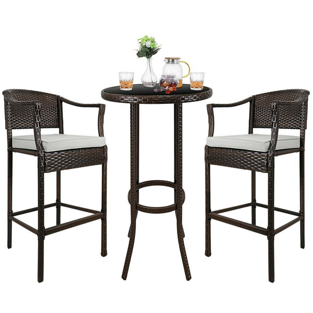 Patio Furniture Bistro Set Outdoor, Wicker Bar Height Patio Table Top View