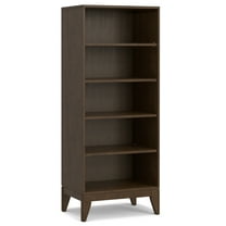 Simpli Home Harper SOLID HARDWOOD 66 inch x 24 inch Mid Century Modern 5 Shelf Bookcase in Walnut Brown
