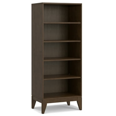 Simpli Home Harper SOLID HARDWOOD 66 inch x 24 inch Mid Century Modern 5 Shelf Bookcase in Walnut Brown