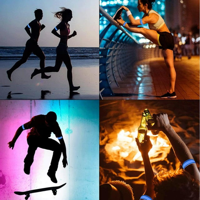Led Bracelet Light Up Armband Reflective Armband Luminous Armband 4Pcs LED Bracelet USB Rechargeable Reflective Band Adjustable Light Up Armbands For Outdoor Jogging Running