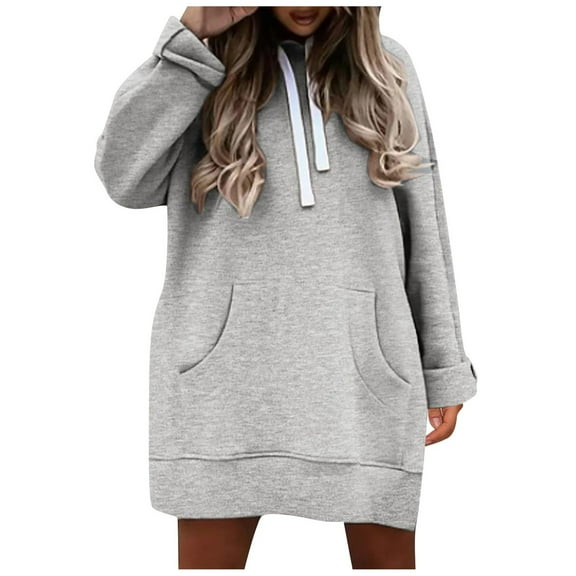 Sweatshirt for Women Women's Autumn Long Sleeve Side Opening Solid Color Extended Pocket Hooded Drawstring Casual Skirt Hoodie