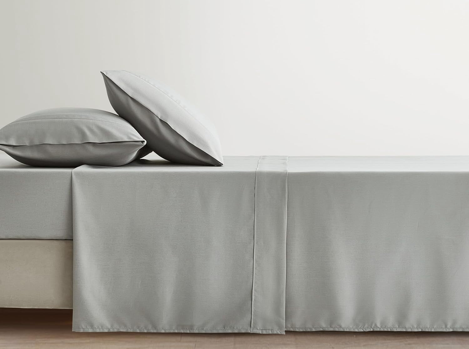 Chezmoi Collection 4-Piece Stone Washed California King Sheet Set, Rayon Derived from Bamboo & Polyester Blended, Breathable & Cooling 15-Inches Deep Pocket Sheets & Pillowcases Set, Light Gray