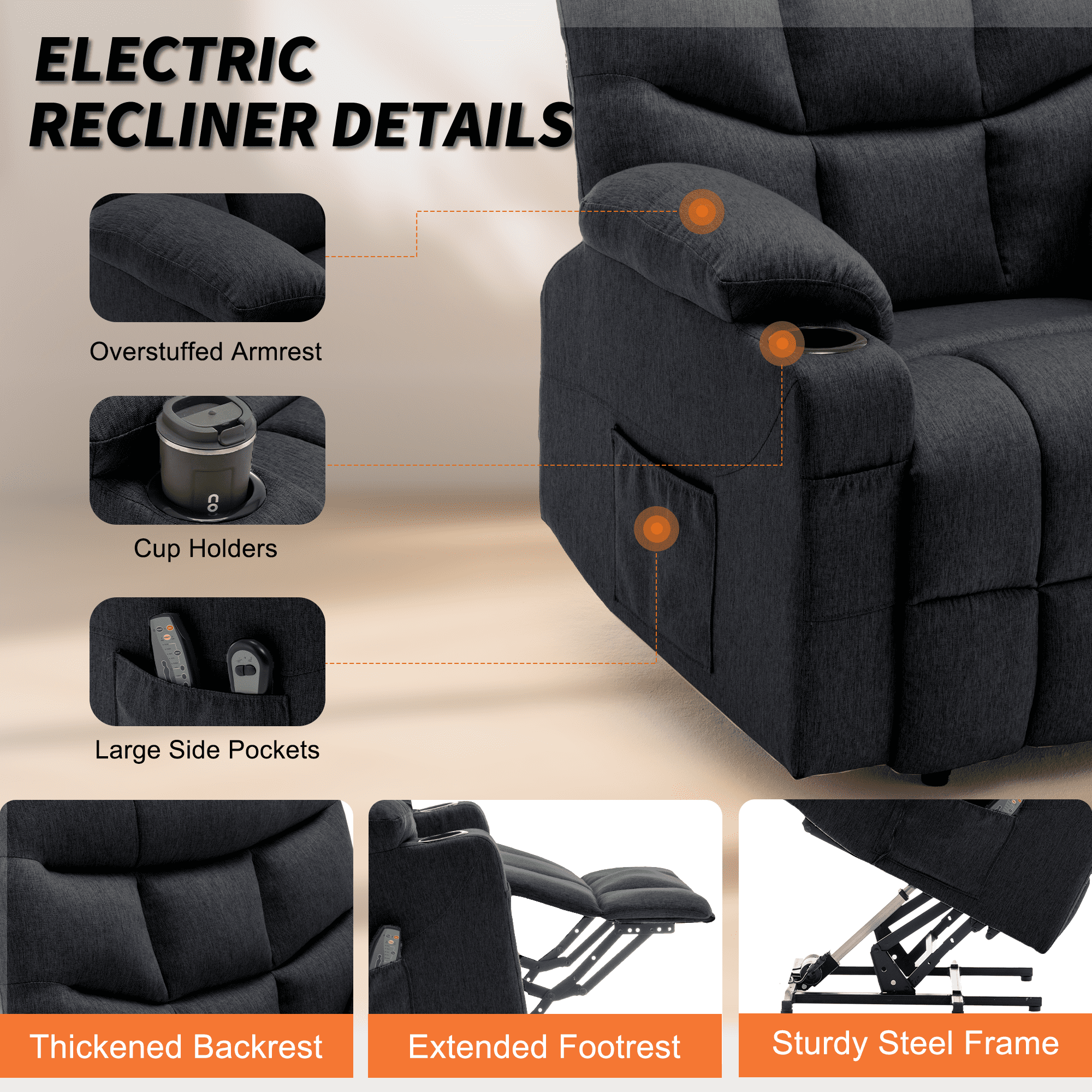 Korser Power Lift Recliner Chair for Elderly with Massage for Living Room,Black