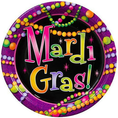 9" Mardi Gras Beads Paper Dinner Plates, 8ct