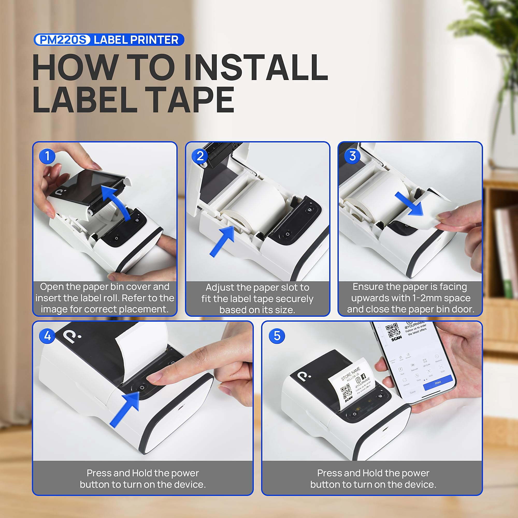 Pm220s Label Maker Machine With Tape  2 Inch Thermal Printer Portable Sticker For School Office Home Business 2'' X1.18'' Labels White